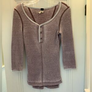 Like New Free People Waffle Knit Scoop Neck Henley Top XS